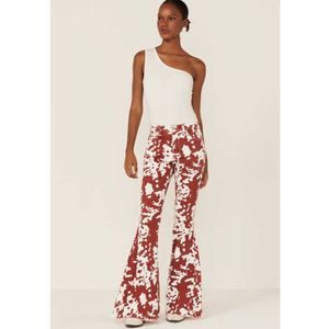 Saints & Hearts Women's Cow Print High-Rise Raw Hem Flare Jeans - New W/O Tags